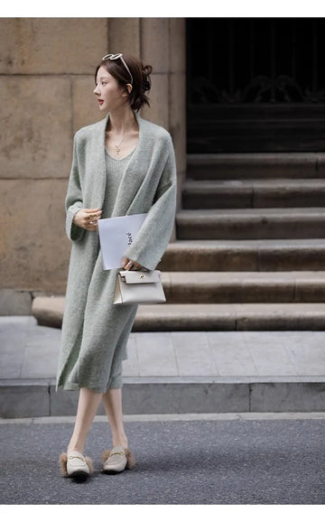 Getadme-New Women's Autumn and Winter Thickened Comfortable Loose Long Sweater Jacket Knitted Dress Two Piece Autumn and Winter Set